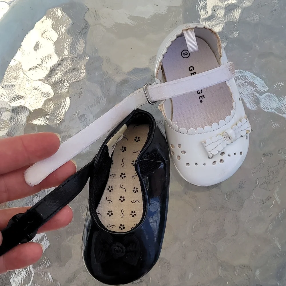 Baby girl size 2 set of 2 pair dressy formal holiday shoes white and black